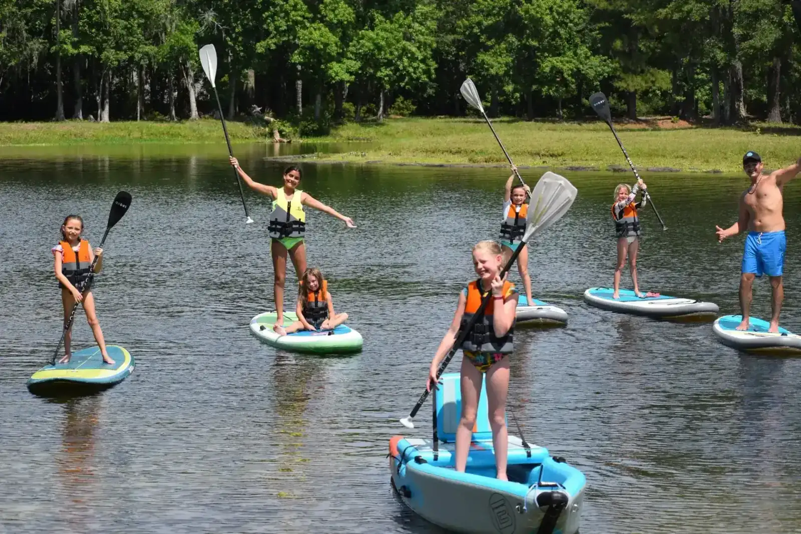 Kids having fun at Charleston Aqua Park summer camp water activities