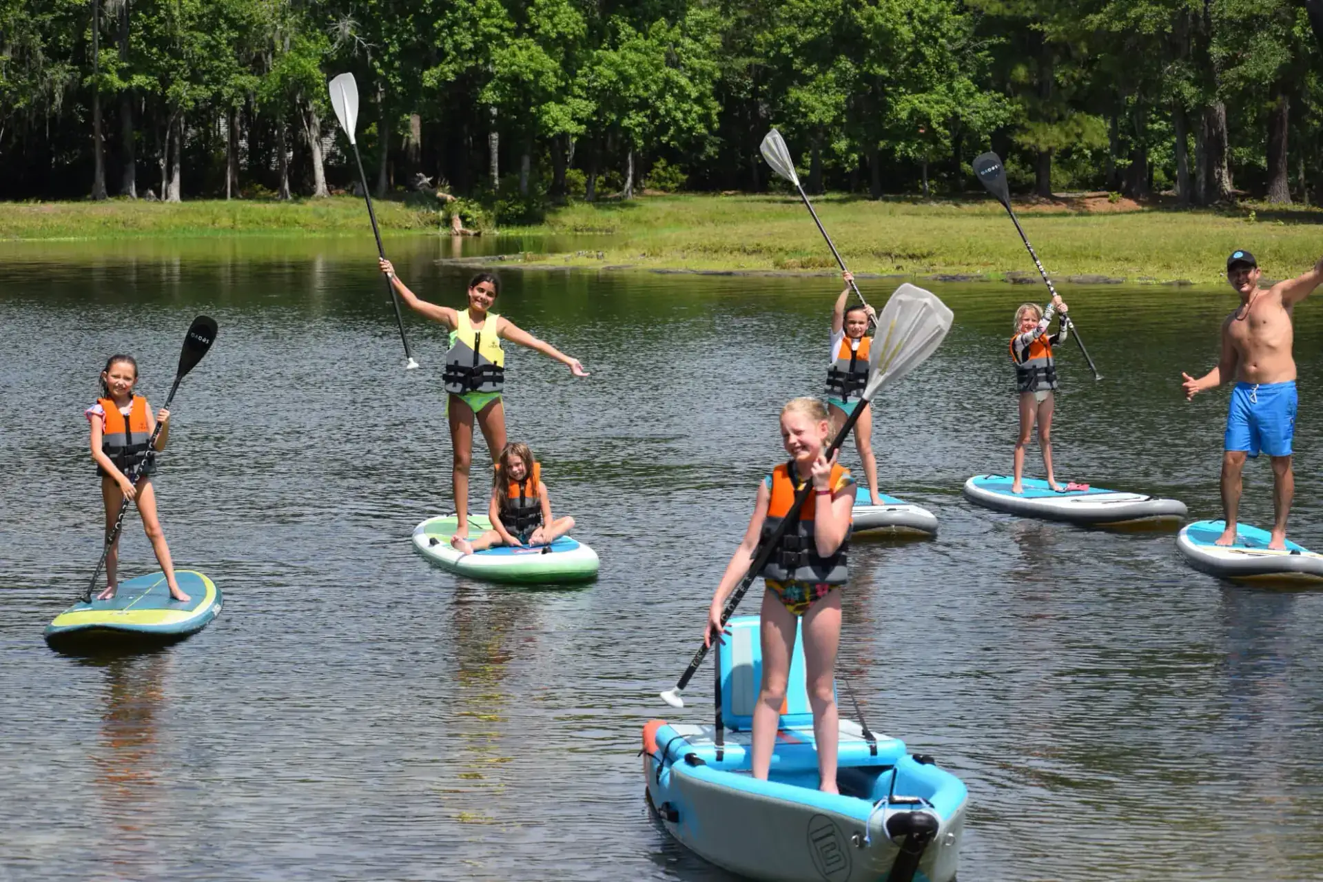 Summer camp group activities and water sports at Charleston Aqua Park